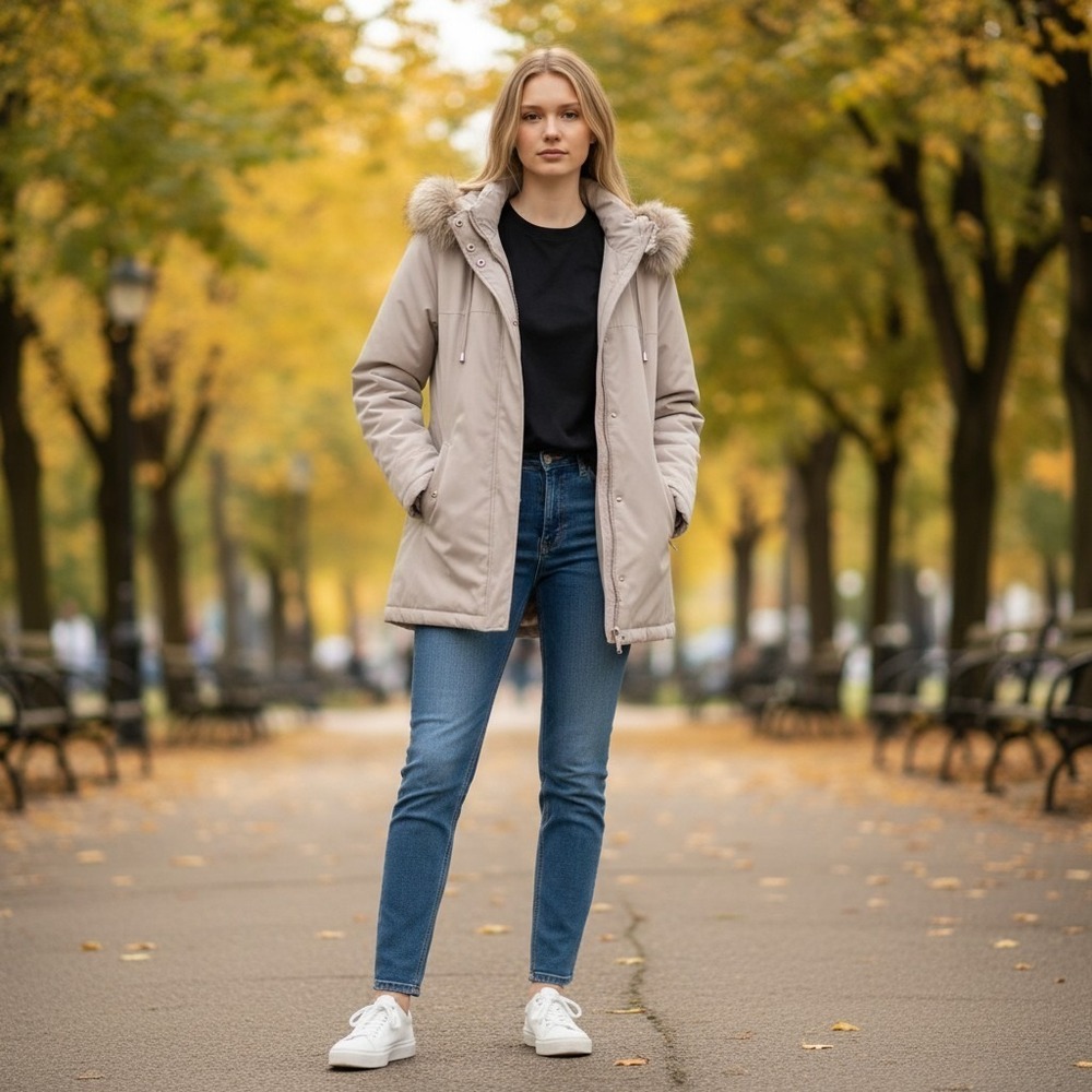 Gallery‎ Women's Hooded Parka Jacket w/ Faux Fur Trim L